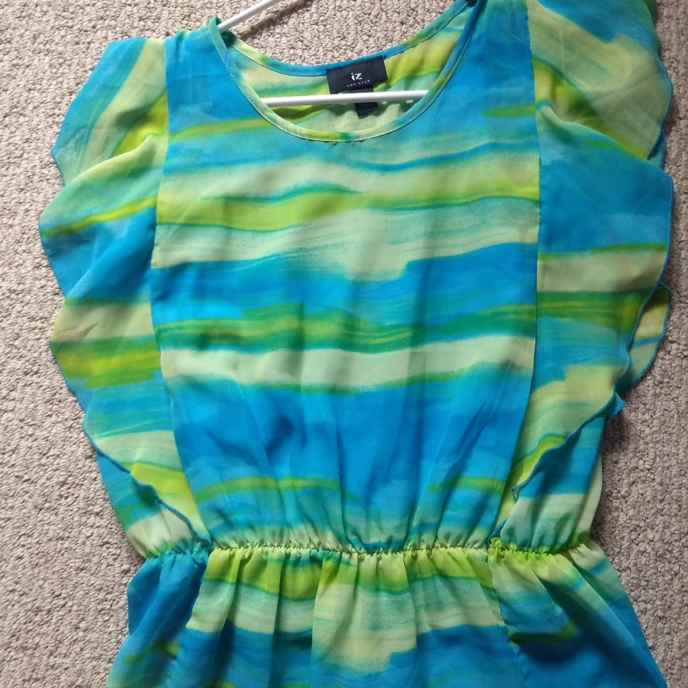 Sheer green blue blousse